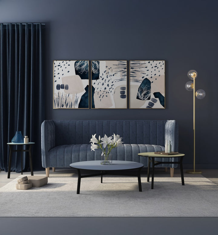 DREAMS OF BLUE SET , SET OF 3 PAINTINGS