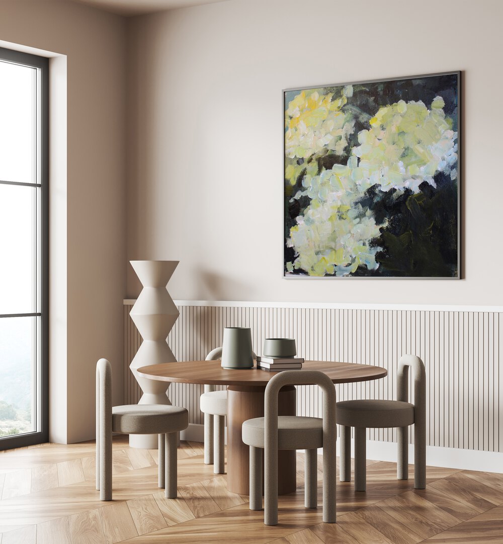 Bright and airy living space featuring DREAMY BLOSSOMS, FLORAL FLOWER PAINTINGS, perfect for transforming any room.
