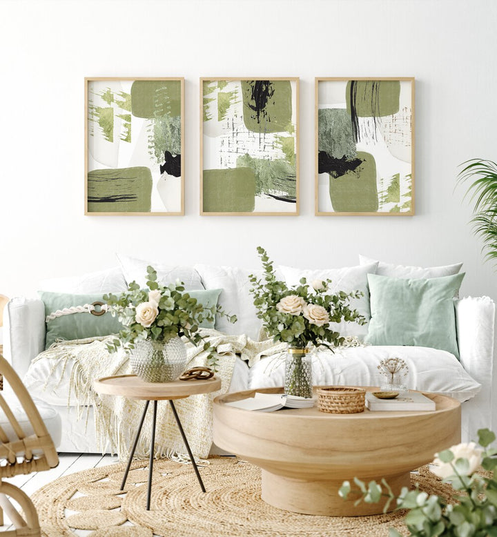 DREAMY GREENS SET , SET OF 3 PAINTINGS