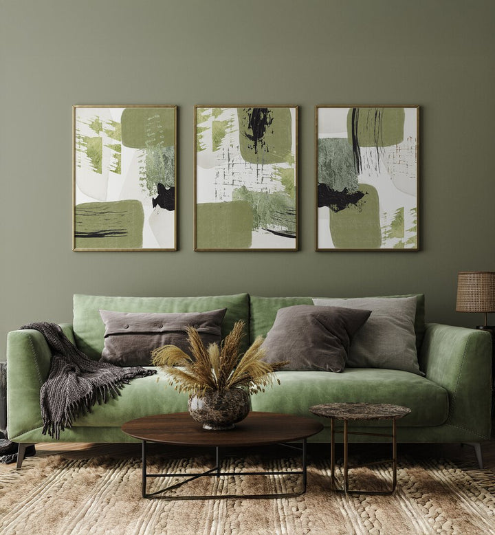 DREAMY GREENS SET , SET OF 3 PAINTINGS