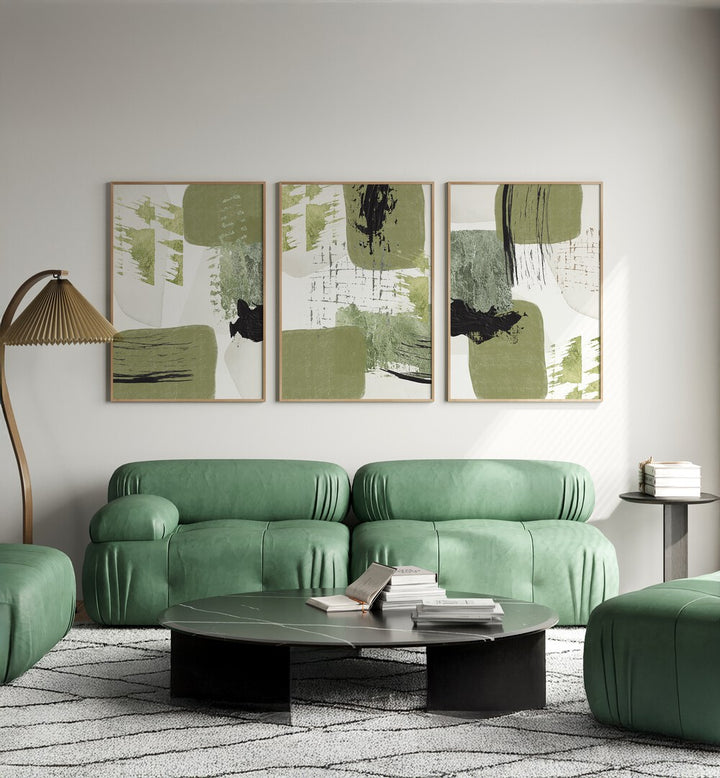 DREAMY GREENS SET , SET OF 3 PAINTINGS