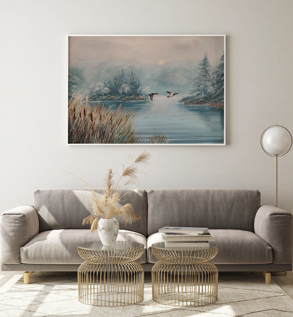 DUCKS OVER WINTER LAKE