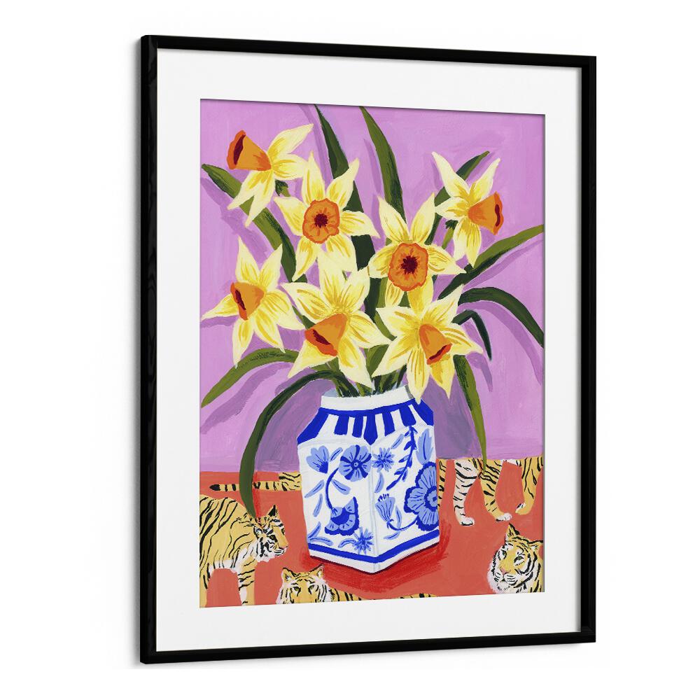 Daffodils By Sarah Gesek Kitchen Art Prints in Black Frame With Mount