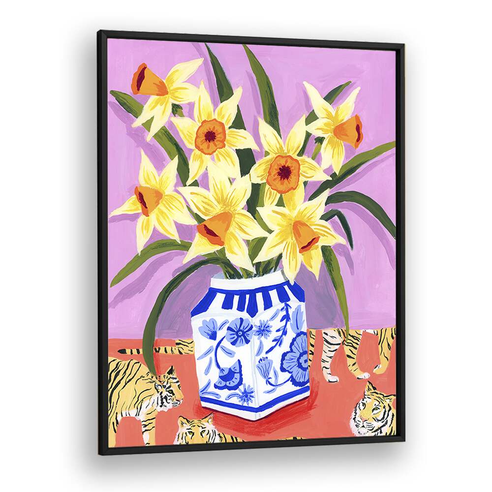 Daffodils By Sarah Gesek Kitchen Art Prints in Black Plain Frame