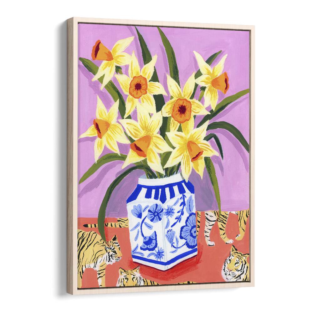 Daffodils By Sarah Gesek Kitchen Art Prints in Oak Wood Floater Frame