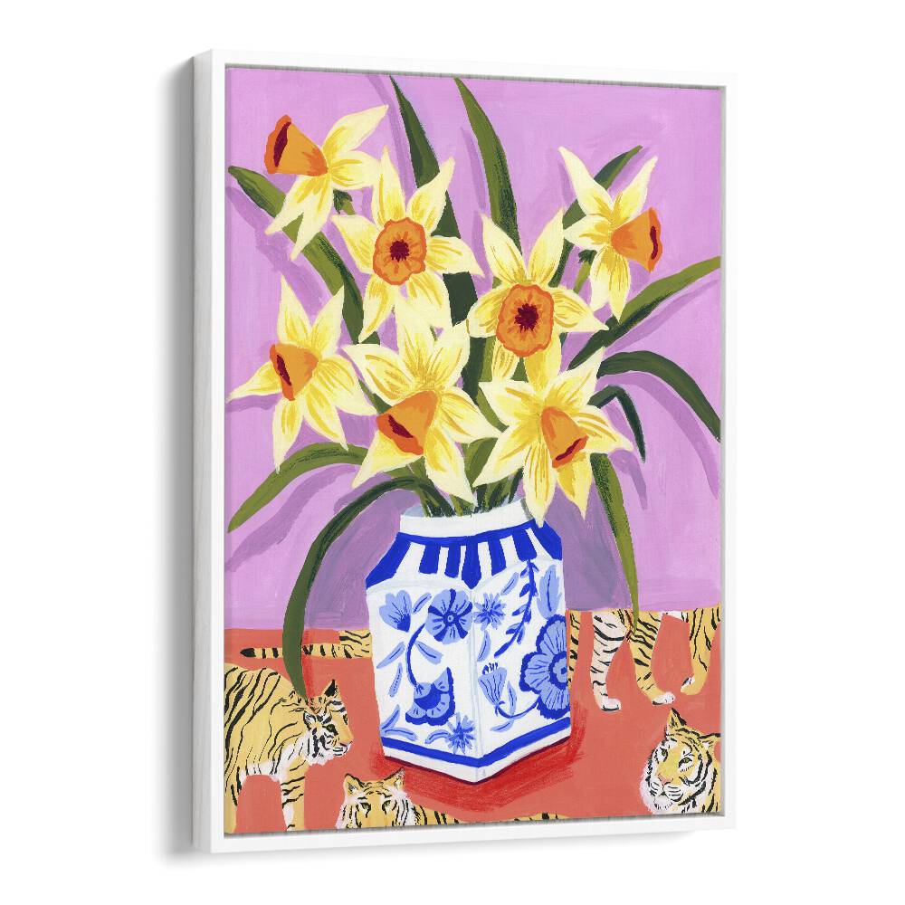 Daffodils By Sarah Gesek Kitchen Art Prints in White Floater Frame