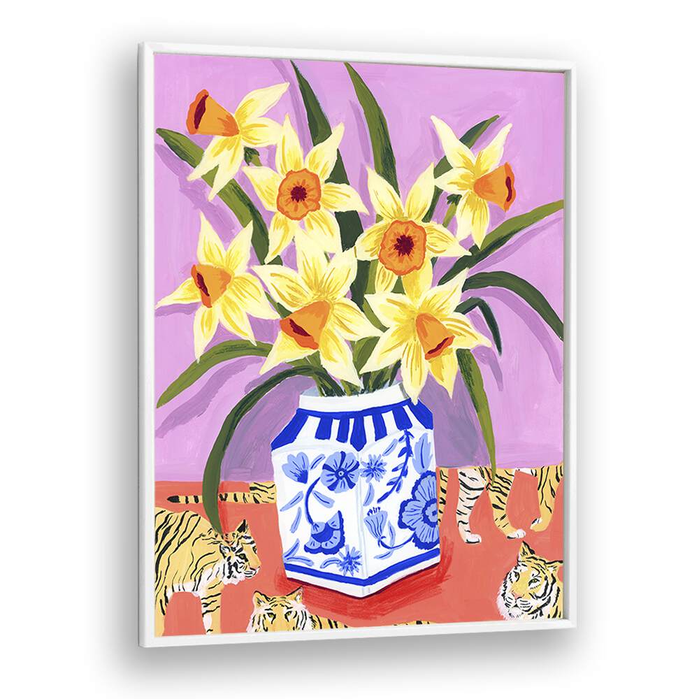 Daffodils By Sarah Gesek Kitchen Art Prints in White Plain Frame