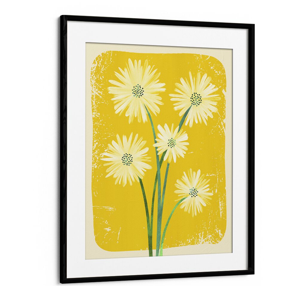 Daisy Bouquet by Kristian Gallagher Botanical Flower Paintings Floral Paintings in Black Frame With Mount