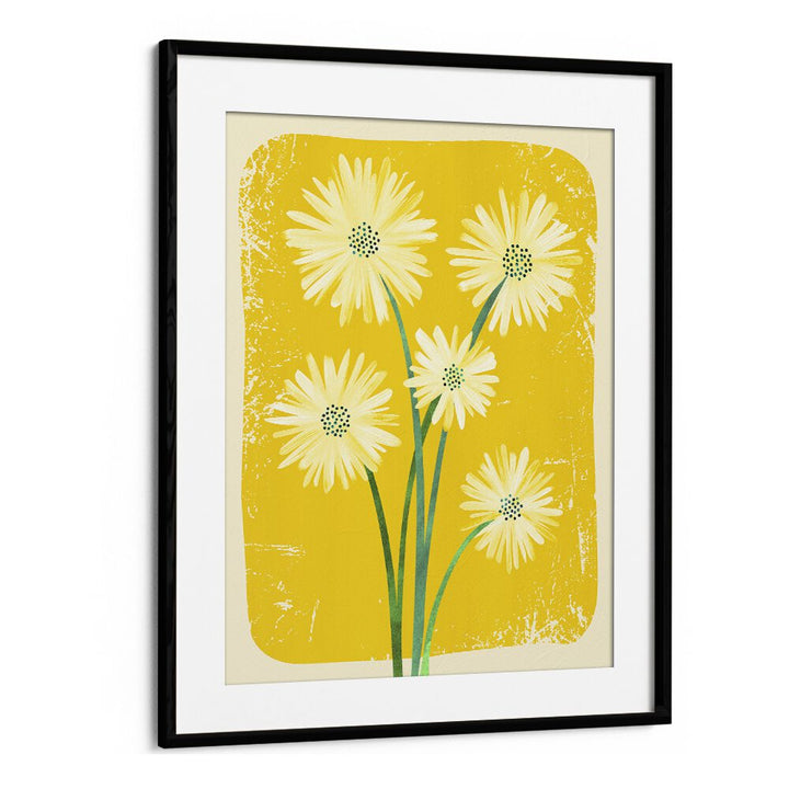 Daisy Bouquet by Kristian Gallagher Botanical Flower Paintings Floral Paintings in Black Frame With Mount