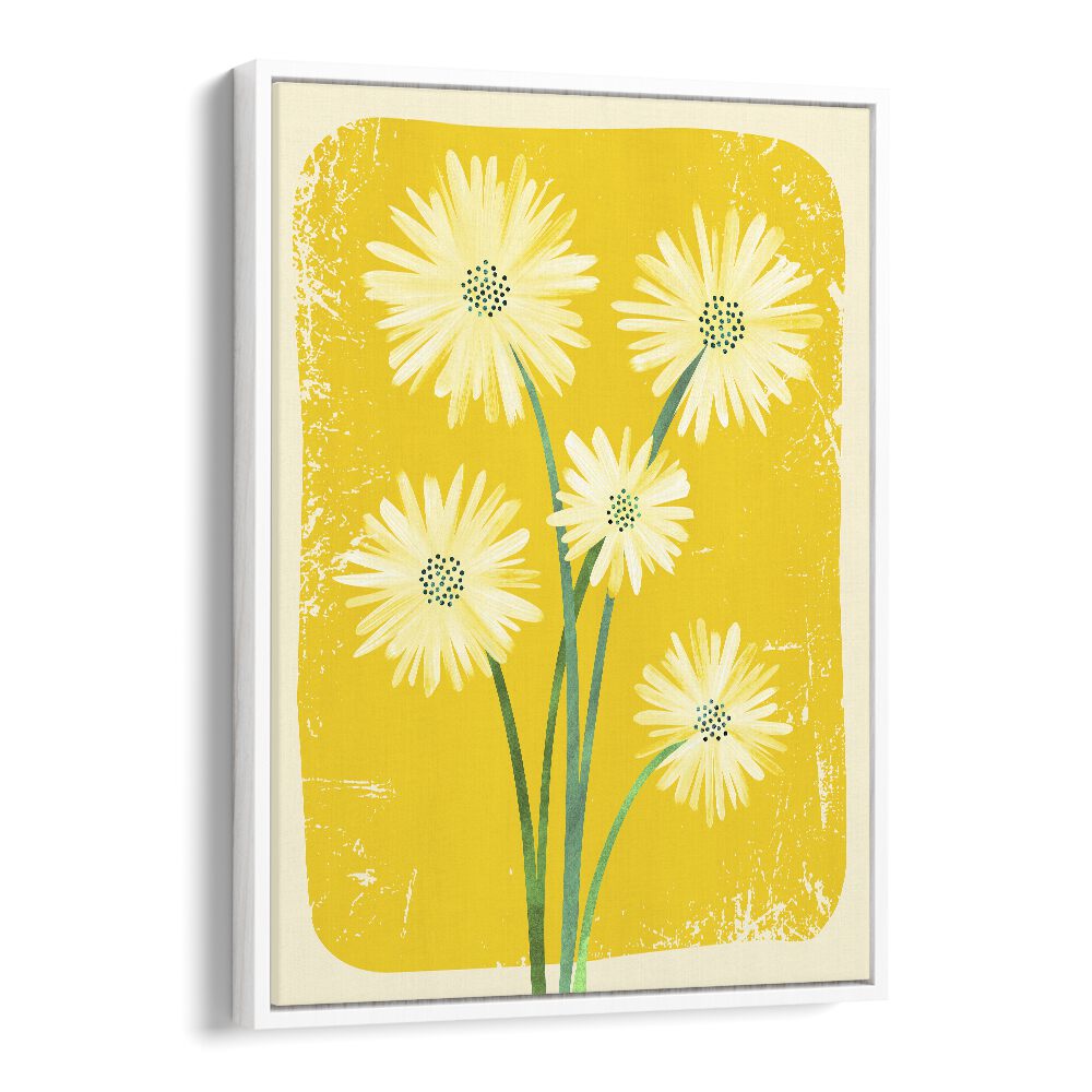 Daisy Bouquet by Kristian Gallagher Botanical Flower Paintings Floral Paintings in White Floater Frame