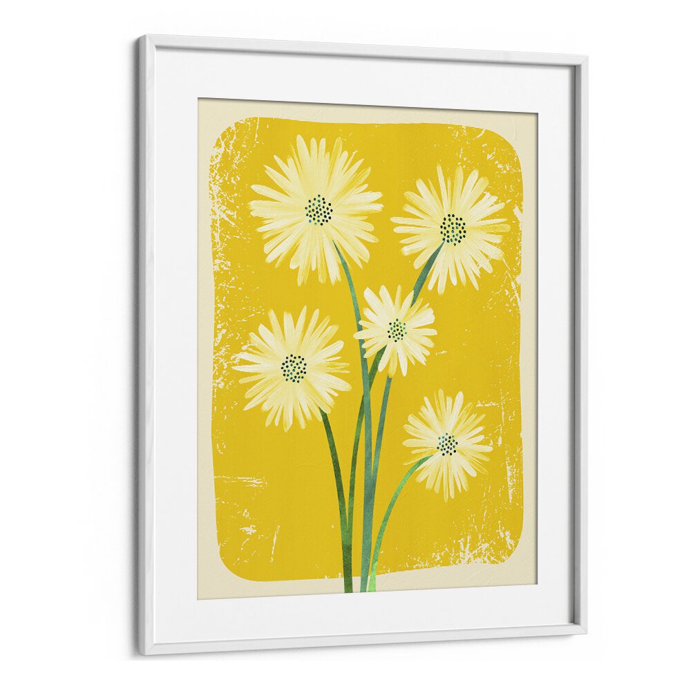 Daisy Bouquet by Kristian Gallagher Botanical Flower Paintings Floral Paintings in White Frame With Mount