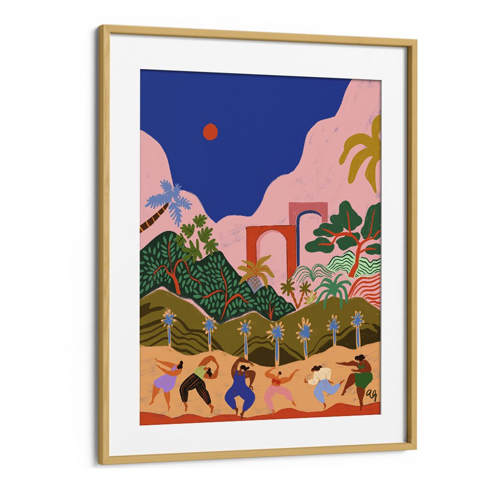 Dancing In Paradise By Arty Guava Wall Art Prints in Oak Wood Frame With Mount