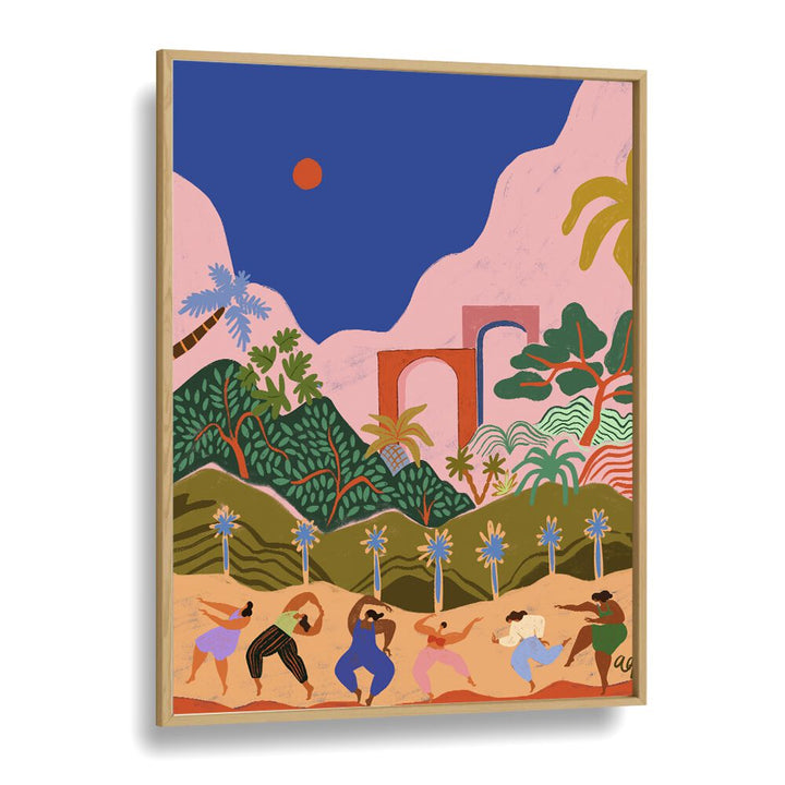 Dancing In Paradise By Arty Guava Wall Art Prints in Oak Wood Plain Frame