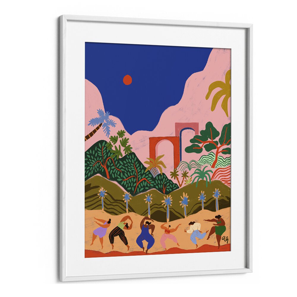 Dancing In Paradise By Arty Guava Wall Art Prints in White Frame With Mount