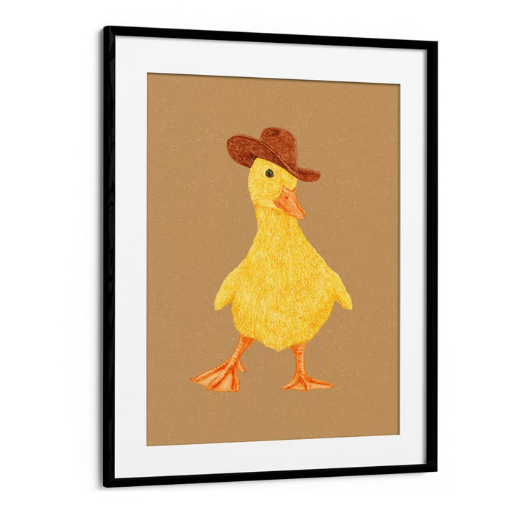 Daphne The Cowgirl Duckling Kids Room Paintings Kids Room Wall Art in Black Frame With Mount