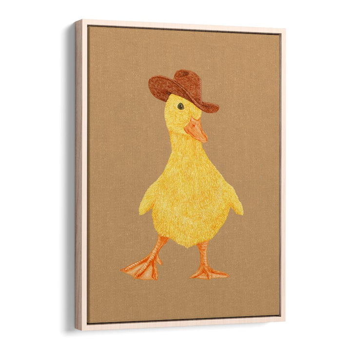 Daphne The Cowgirl Duckling Kids Room Paintings Kids Room Wall Art in Oak Wood Floater Frame