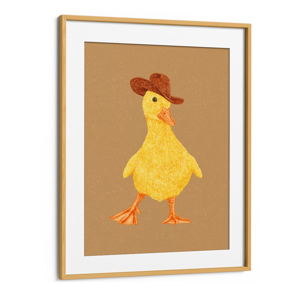 Daphne The Cowgirl Duckling Kids Room Paintings Kids Room Wall Art in Oak Wood Frame With Mount