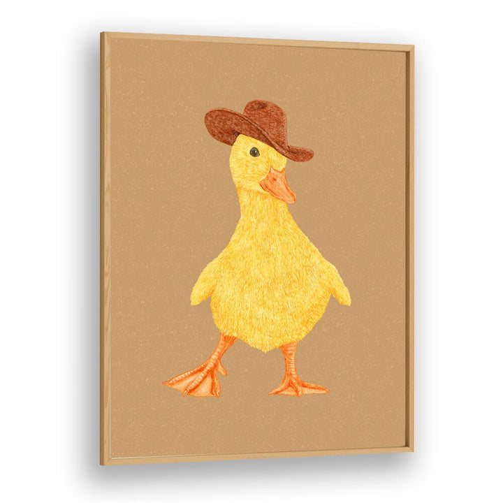 Daphne The Cowgirl Duckling Kids Room Paintings Kids Room Wall Art in Oak Wood Plain Frame