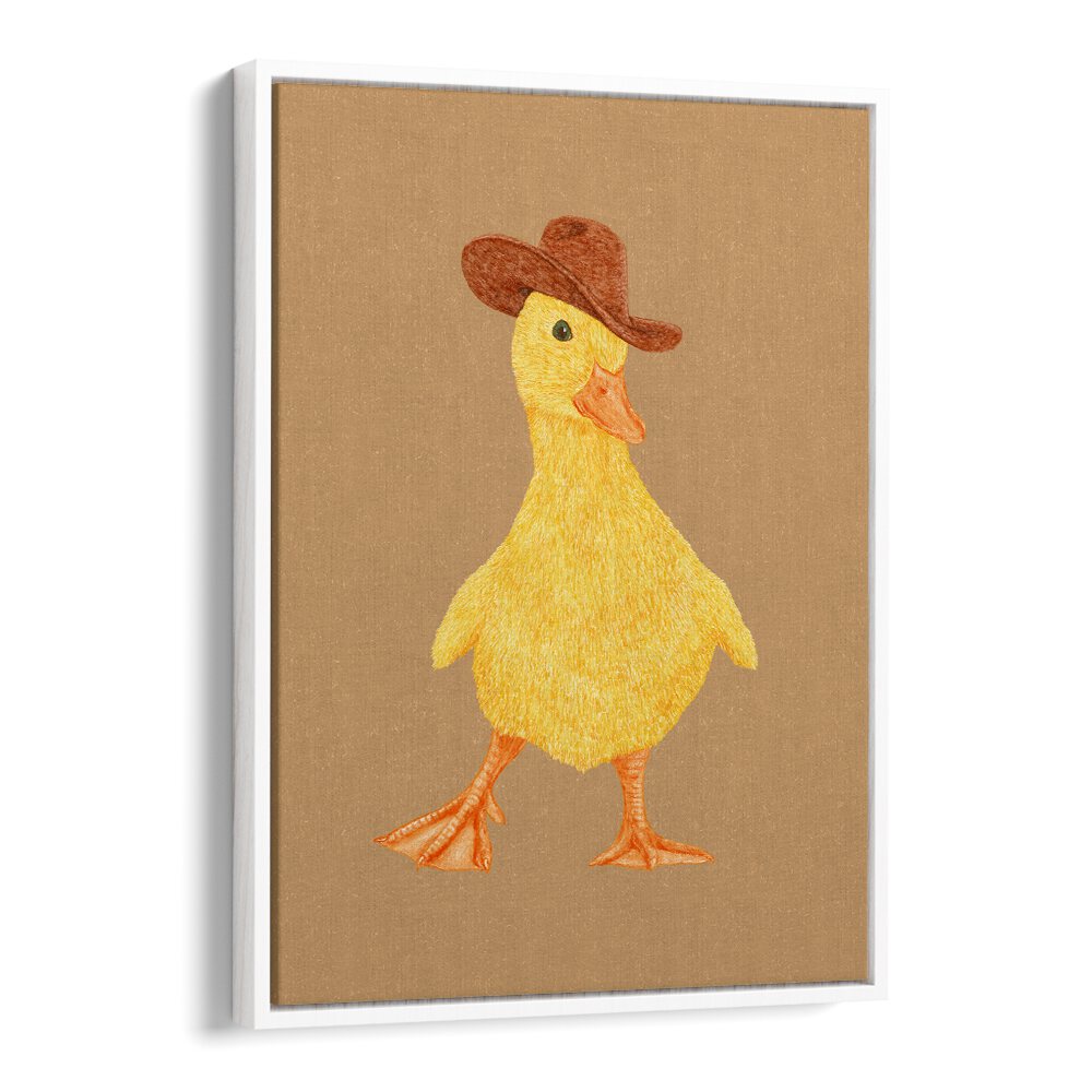 Daphne The Cowgirl Duckling Kids Room Paintings Kids Room Wall Art in White Floater Frame