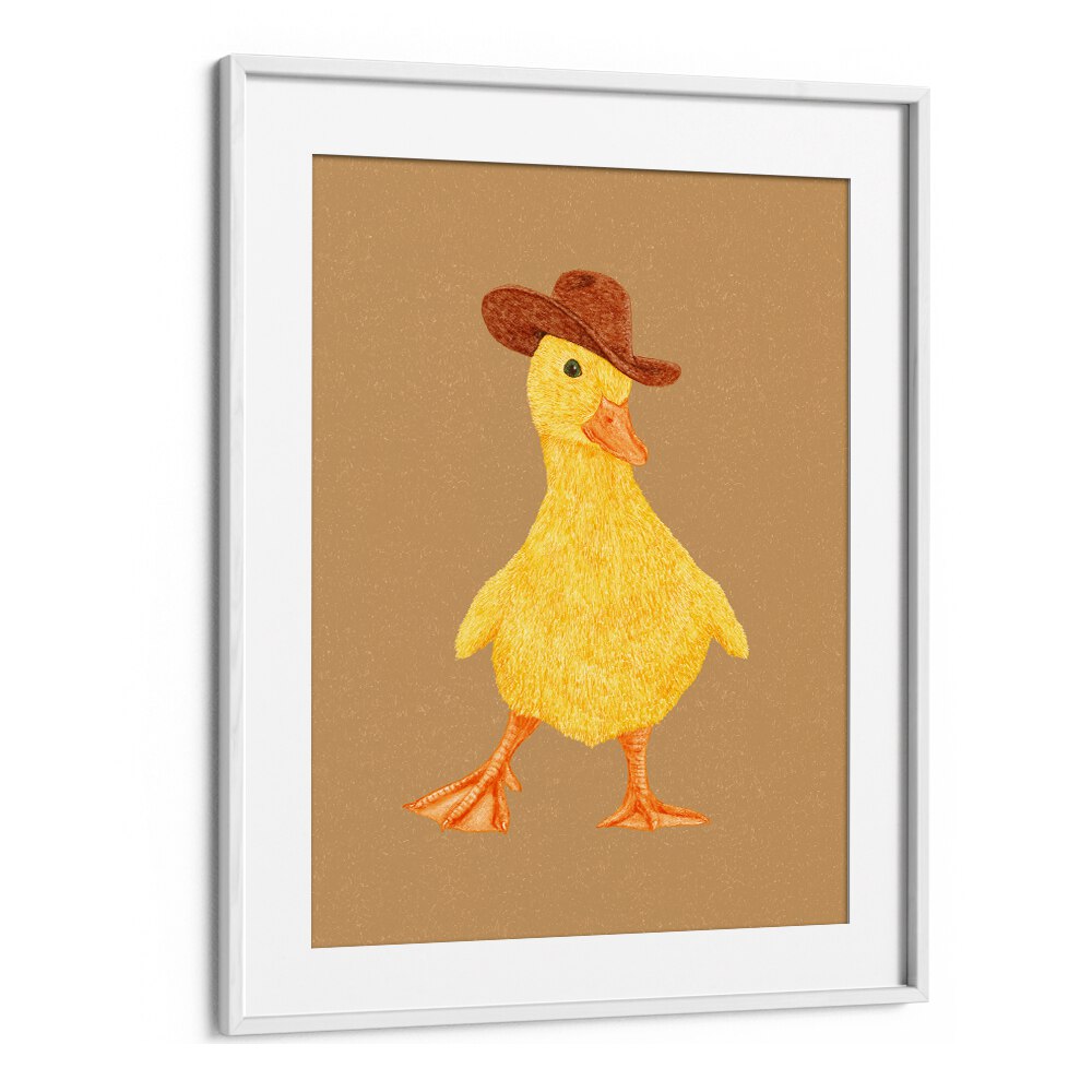 Daphne The Cowgirl Duckling Kids Room Paintings Kids Room Wall Art in White Frame With Mount