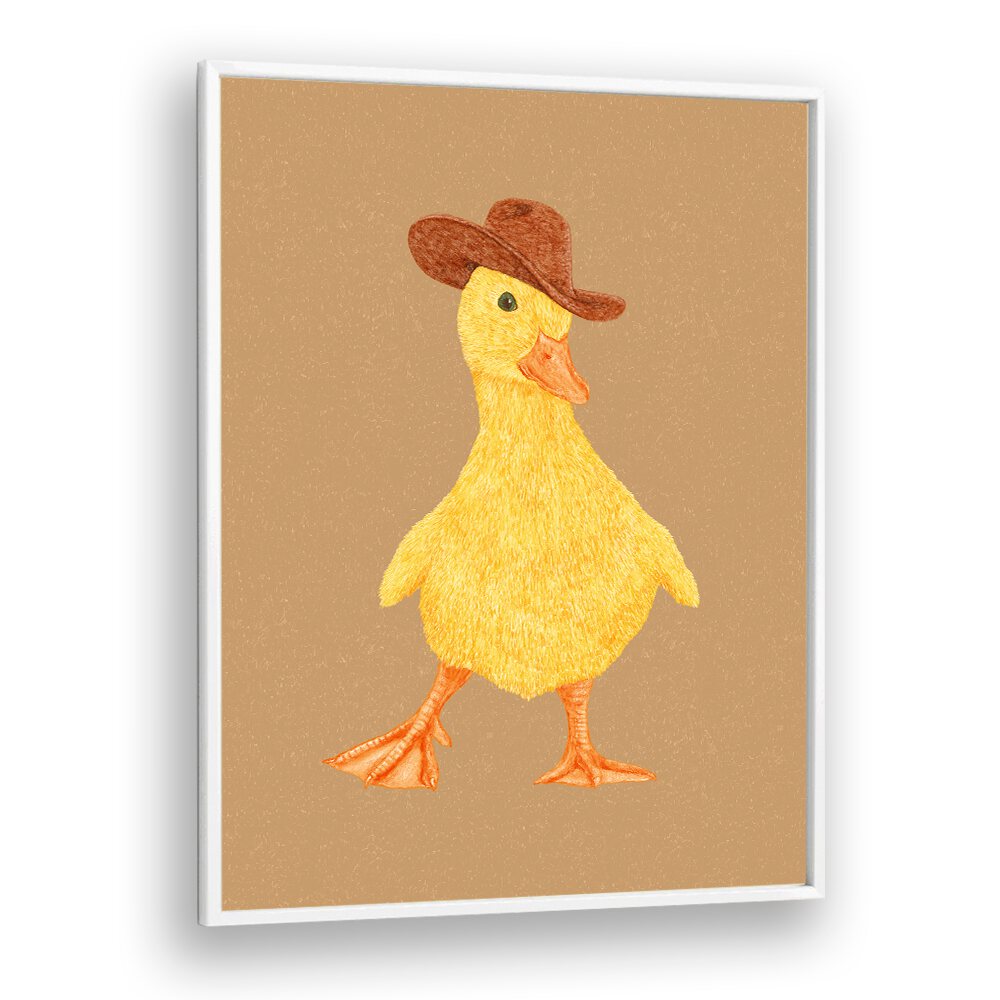 Daphne The Cowgirl Duckling Kids Room Paintings Kids Room Wall Art in White Plain Frame