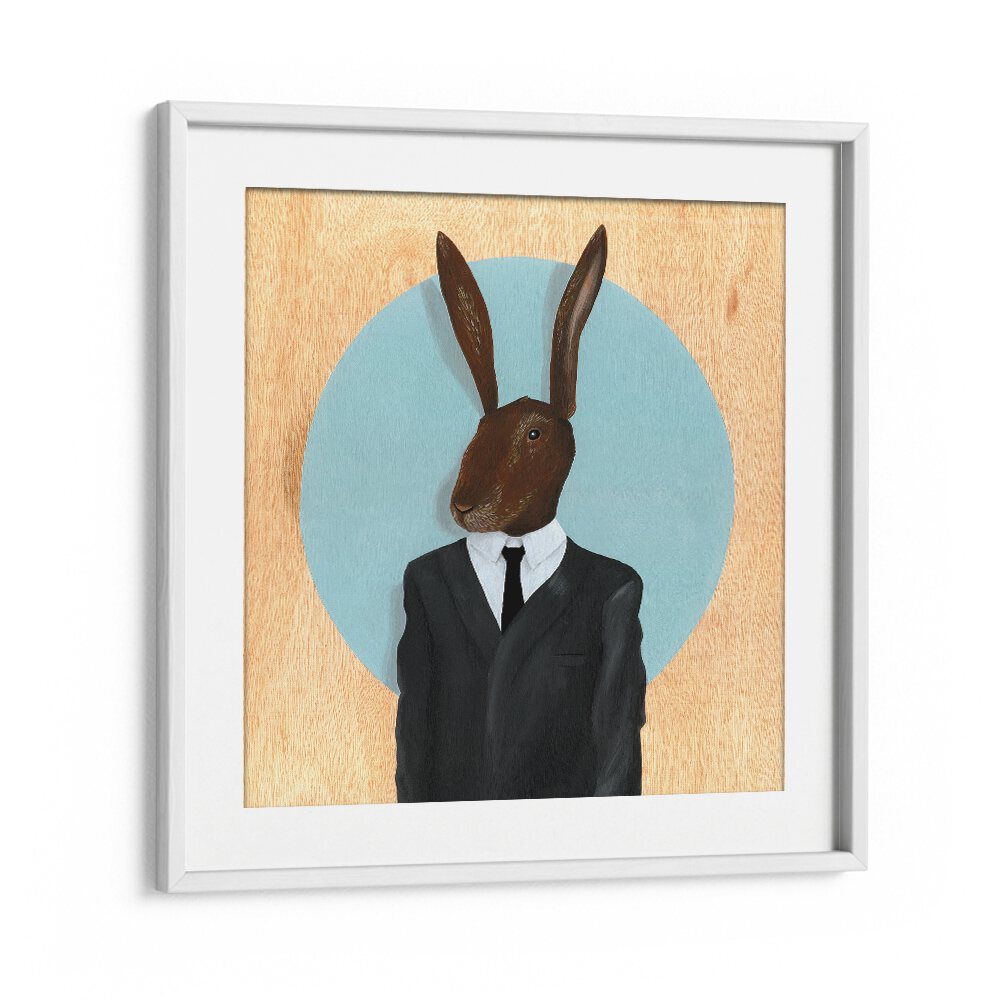 David Lynch Rabbit  Kids Room Art in White Frame With Mount