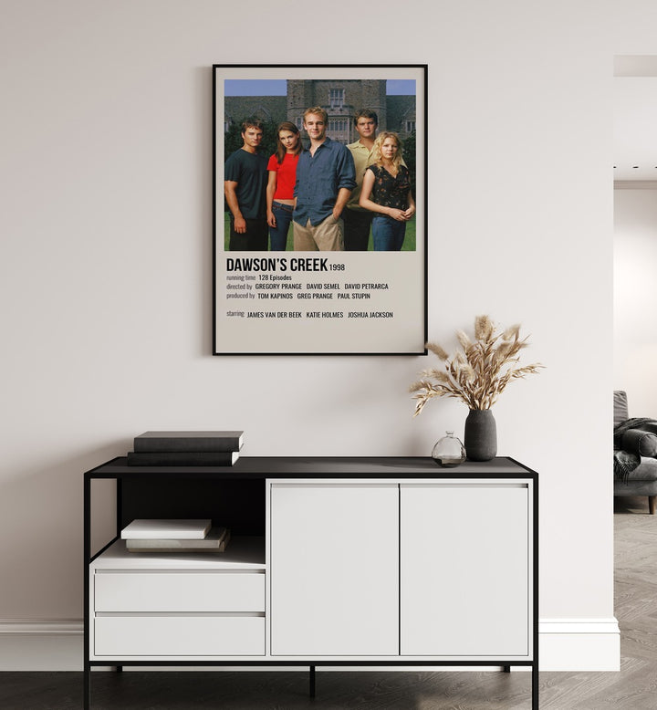 Dawsons Creek 1998 Movie Posters in Black Plain Frame hanging on wall above console table