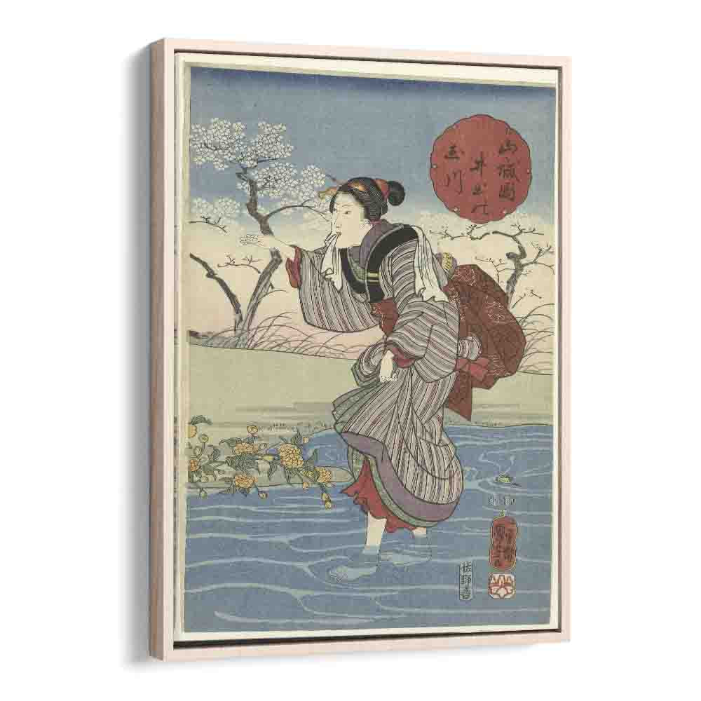 De Ide Tama Rivier In De Provincie Yamashiro CA-1847 By Utagawa Kuniyoshi Japanese Paintings in Oak Wood Floater Frame