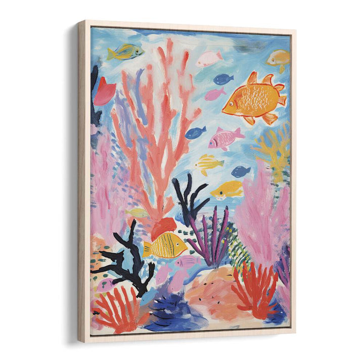 Deep Ocean I  Kids Paintings in Oak Wood Floater Frame