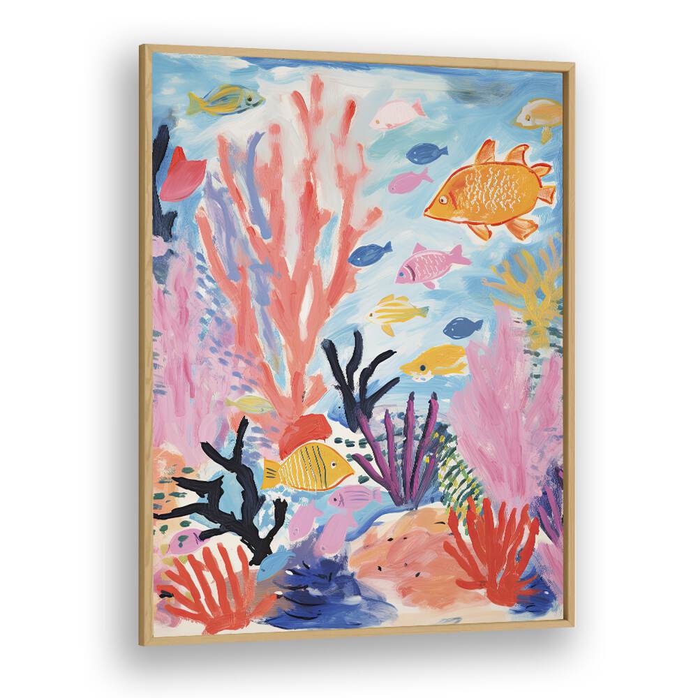 Deep Ocean I  Kids Paintings in Oak Wood Plain Frame