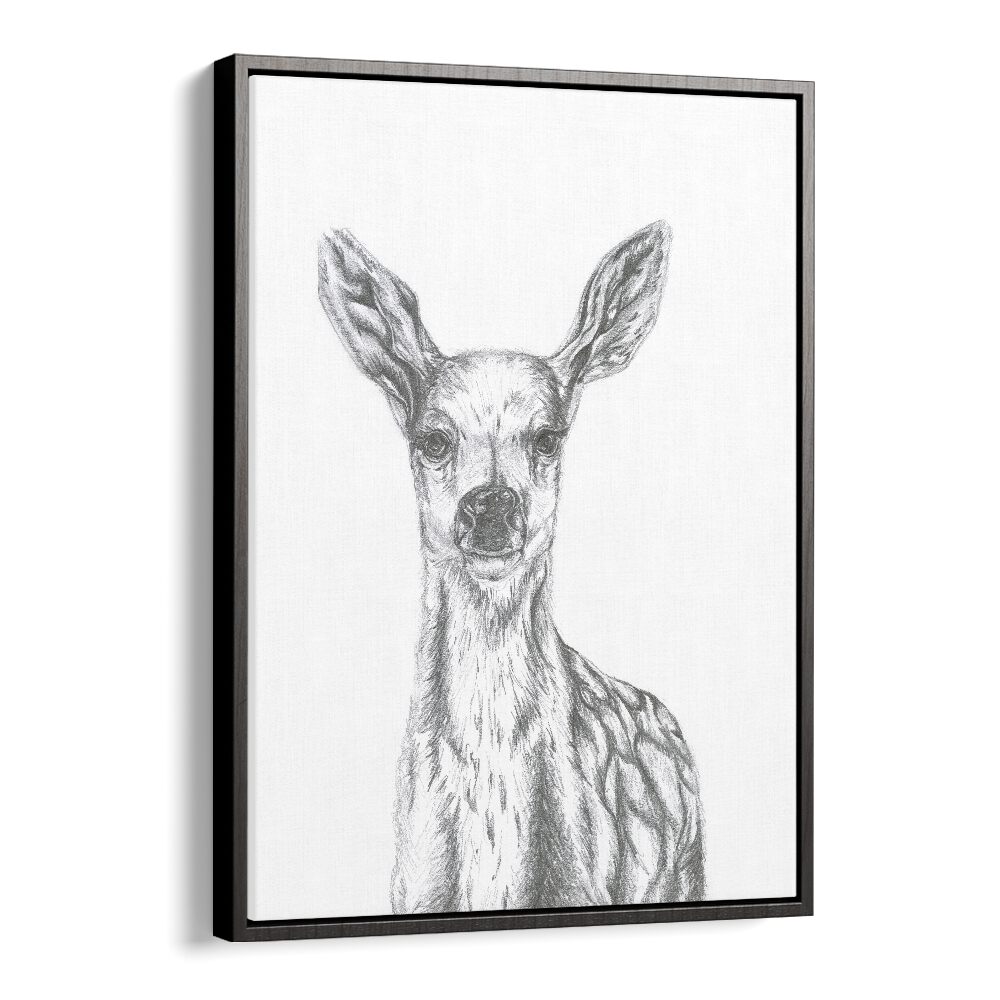 Deer  Kids Paintings in Black Floater Frame