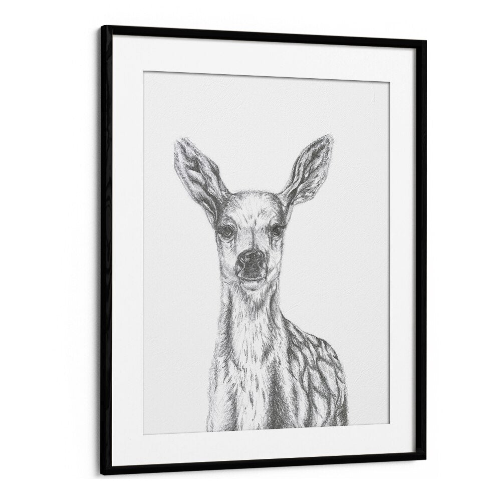 Deer  Kids Paintings in Black Frame With Mount