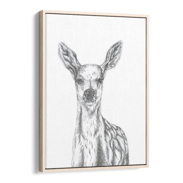 Deer  Kids Paintings in Oak Wood Floater Frame