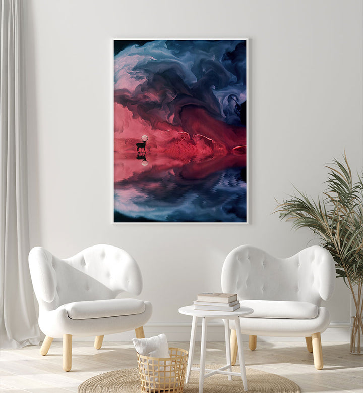 DEER MOON ABSTRACT , SURREAL ART PRINTS
