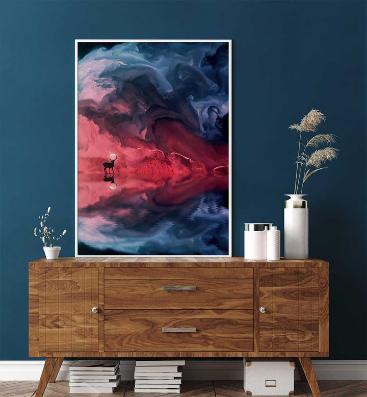 DEER MOON ABSTRACT , SURREAL ART PRINTS