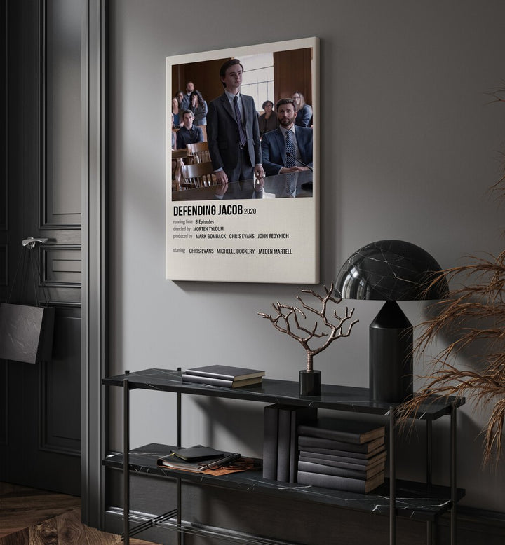 Defending Jacob 2020 Movie Posters in Gallery Wrap hanging on wall above console table beside door and window