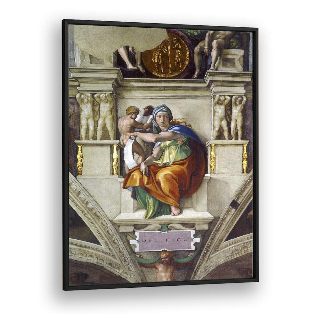 Delphic Sibyl Circa 1509 Vintage Paintings in Black Plain Frame