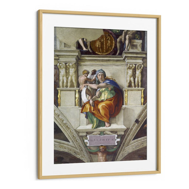 Delphic Sibyl Circa 1509 Vintage Paintings in Oak Wood Frame With Mount