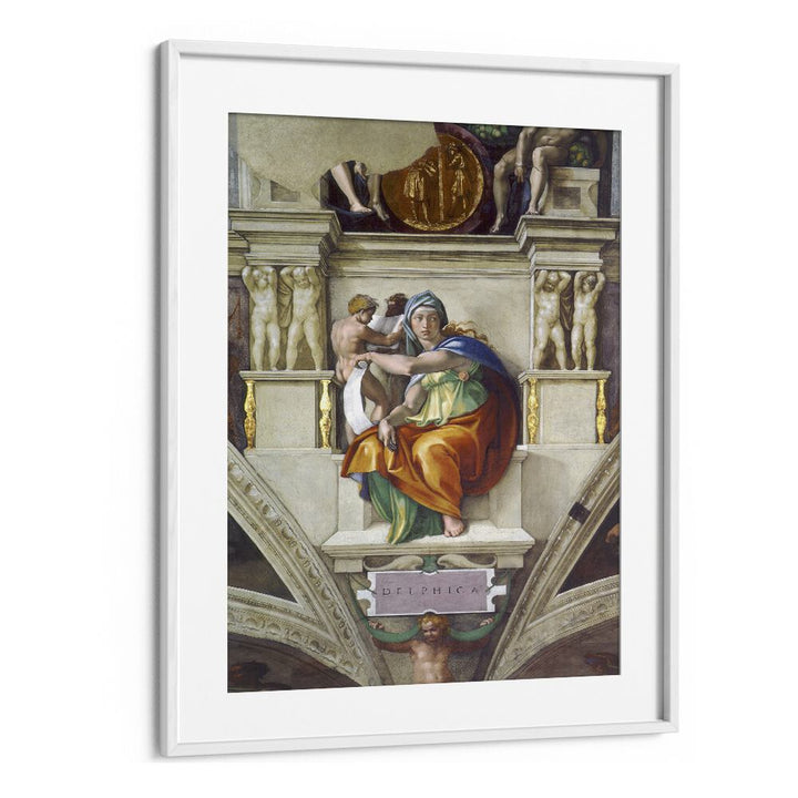 Delphic Sibyl Circa 1509 Vintage Paintings in White Frame With Mount