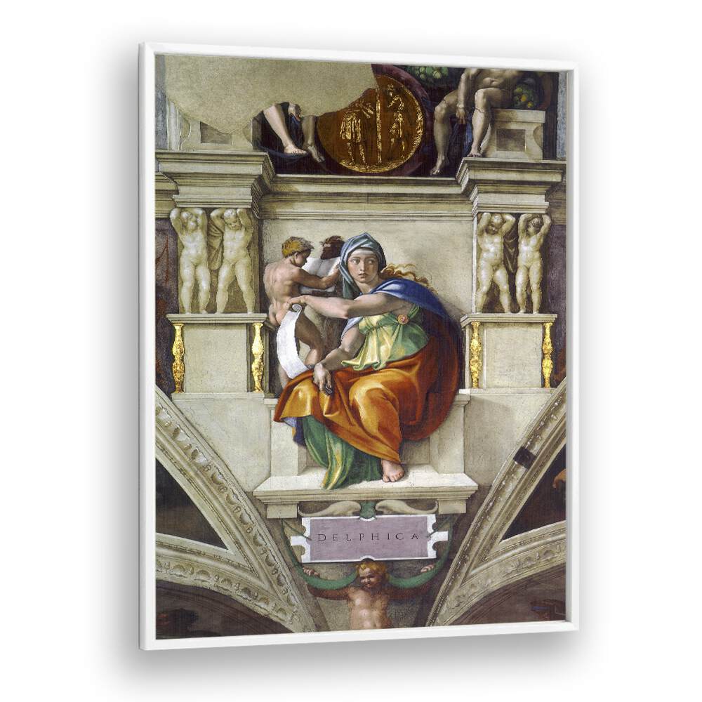 Delphic Sibyl Circa 1509 Vintage Paintings in White Plain Frame