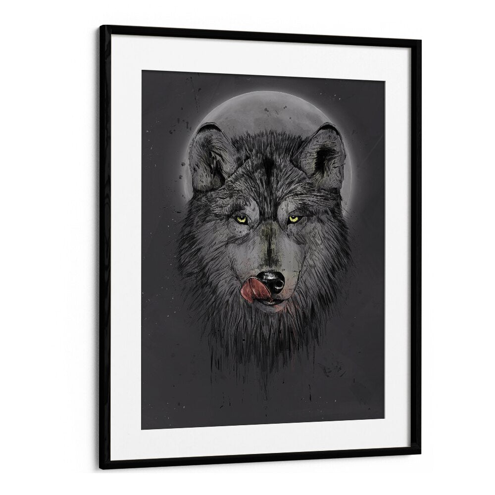 Dinner Time Dark By Balazs Solti Wildlife Art Prints in Black Frame With Mount