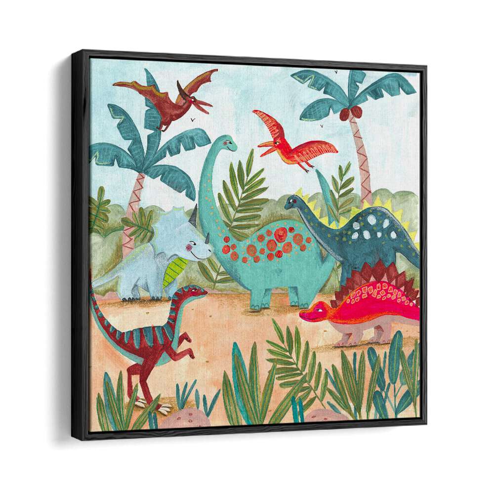 Dinosaurus By Caroline Bonne Muller Kids Room Painting in Black Floater Frame