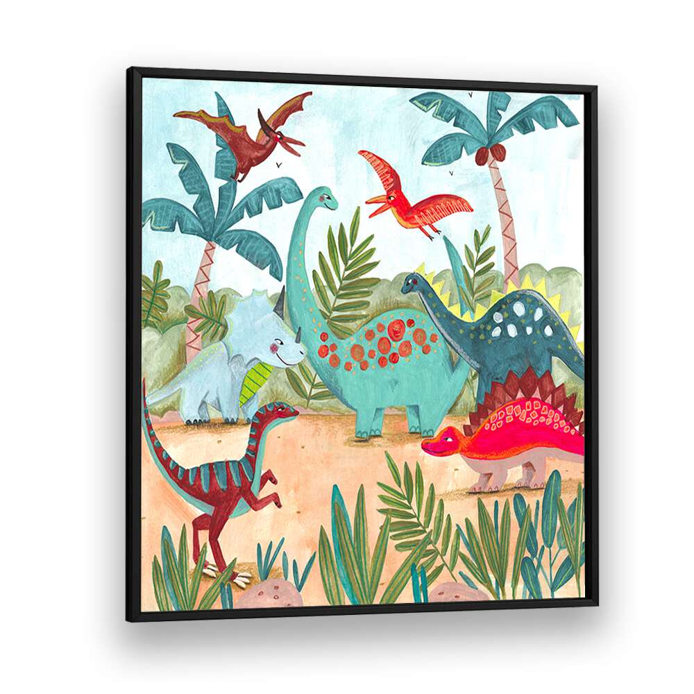 Dinosaurus By Caroline Bonne Muller Kids Room Painting in Black Plain Frame