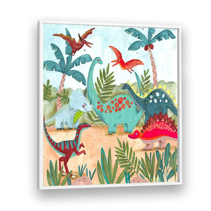 Dinosaurus By Caroline Bonne Muller Kids Room Painting in White Plain Frame