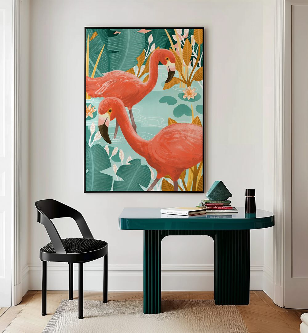 Dip Your Toes By Goed Blauw Kids Room Paintings Kids Room Wall Art in Black Plain Frame placed on a Cream Colored Wall above a Table in the Drawing Room