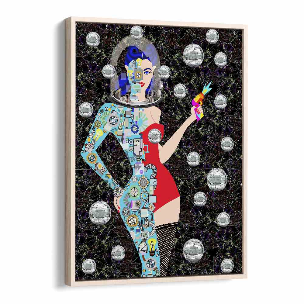 Disco Alien By Lynnda Rakos Pop Art Paintings Pop Art Prints in Oak Wood Floater Frame