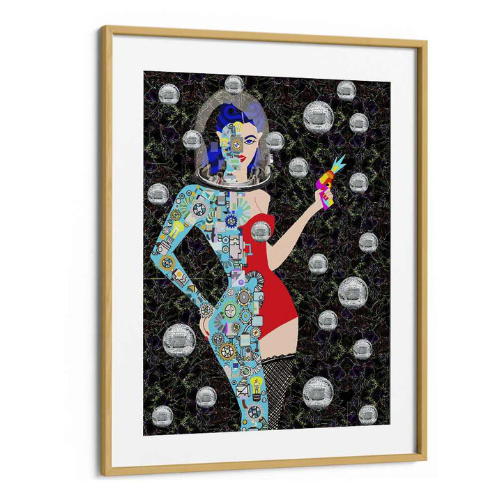 Disco Alien By Lynnda Rakos Pop Art Paintings Pop Art Prints in Oak Wood Frame With Mount