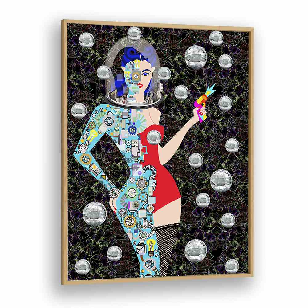 Disco Alien By Lynnda Rakos Pop Art Paintings Pop Art Prints in Oak Wood Plain Frame