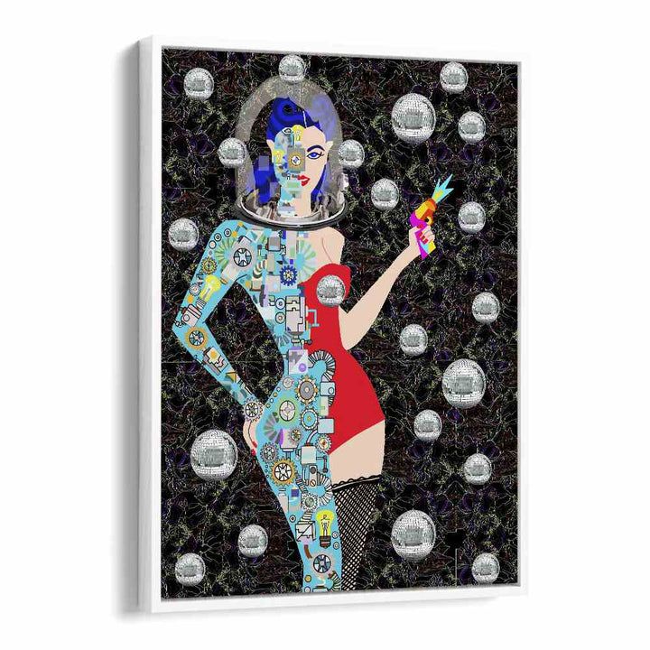 Disco Alien By Lynnda Rakos Pop Art Paintings Pop Art Prints in White Floater Frame