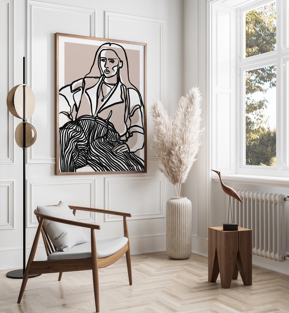 Do You Remember By Treechild Women Illustration Paintings in Dark Wood Plain Frame placed on a White Colored Wall in the Drawing Room